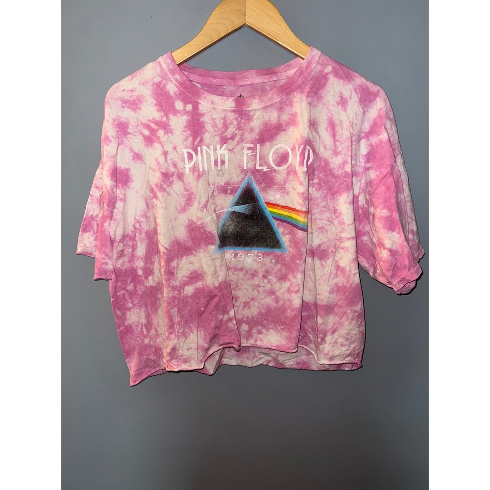 Pink Floyd Dark Side of the Moon Tie Dye Cropped Graphic T-Shirt XL Pink White